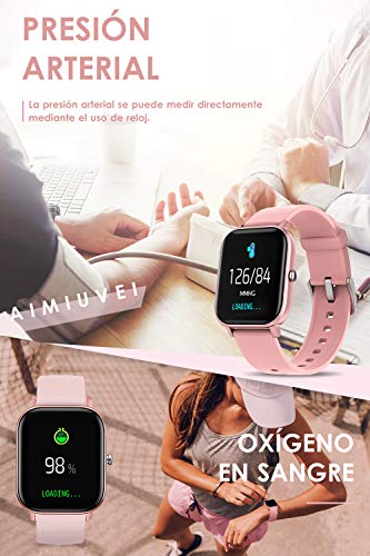 AIMIUVEI Smartwatch, Reloj Inteligente IP67 con Pulsómetro, Presión Arterial, 7 Modos de Deportes, Monitor de Sueño Caloría 1.4 Inch Pantalla Táctil Smartwatch para Mujer y Hombre