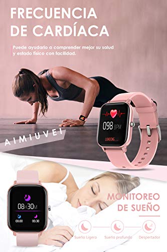 AIMIUVEI Smartwatch, Reloj Inteligente IP67 con Pulsómetro, Presión Arterial, 7 Modos de Deportes, Monitor de Sueño Caloría 1.4 Inch Pantalla Táctil Smartwatch para Mujer y Hombre