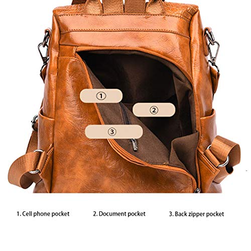 AINUOEY Mujer Bolsos Mochila Vestir Antirobo Pequeña Casual Bandolera Cuero Hombro Piel de PU Marrón