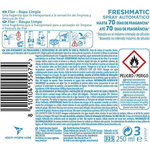 Air Wick Freshmatic Recambio de Ambientador Spray Automático, Esencia para Casa con Aroma a Ropa Limpia Flor - 1 Unidad