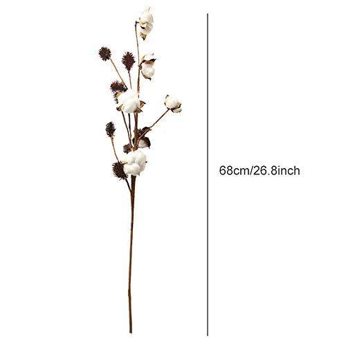 Aisamco Paquete de 3 Tallos de algodón Decoración de Granja Selecciones Florales Relleno de florero de Estilo rústico Ramas de algodón rústico 68cm por Tallo Decoración Flor