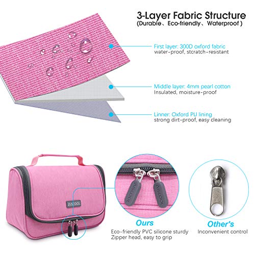 Aiscool - Estuche para lápices de gran capacidad, organizador impermeable, bolsa de viaje, bolsa de aseo con separación seca y húmeda, diseño de 2 capas, para escuela, hogar, oficina, color rosa