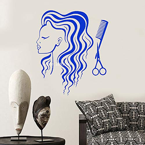 Ajcwhml Pelo Largo peluquería niña Tatuajes de Pared de Vinilo decoración del hogar Arte Mural Pegatinas de Pared Herramientas de Belleza Tijeras calcomanías de Peine 110 cm x 132 cm