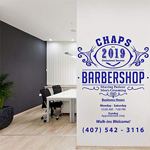 Ajcwhml Personalizado Peluquería Etiqueta de la Pared Corte de Pelo Barba Hombre Salón Cartel Etiqueta de la Pared Número de teléfono Personalizado calcomanía 42 cm x 58 cm