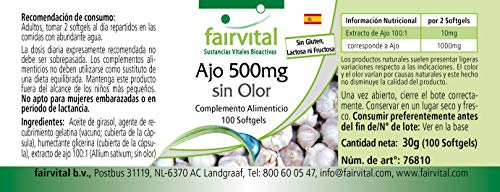 Ajo 500mg - Sin olor - Potente Extracto 100:1-100 Cápsulas blandas - Calidad Alemana