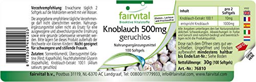 Ajo 500mg - Sin olor - Potente Extracto 100:1-100 Cápsulas blandas - Calidad Alemana