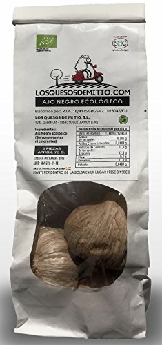 Ajo negro ecológico español de máxima calidad (6 cabezas de ajo negro al natural, aprox 170g), antioxidante y energizante natural con sabor a regaliz, textura blanda, agricultura ecológica de Losquesosdemitio (La Mancha)