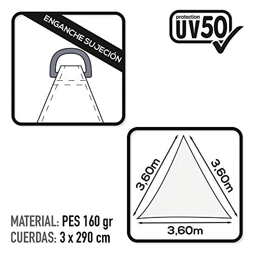Aktive 61016 Toldo Vela Triangular con protección UV50, Blanco, 360 x 360 x 360 cm
