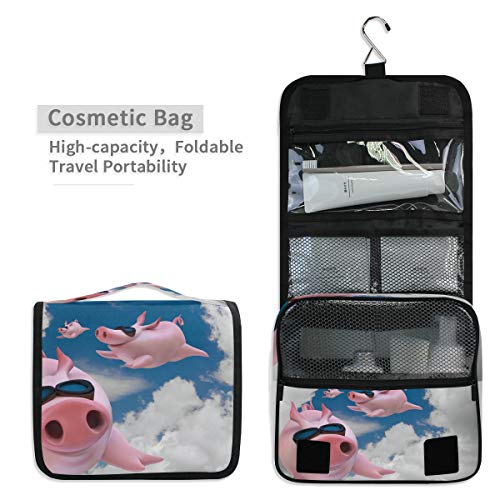 ALARGE Bolsa de aseo para colgar, divertida bolsa de lavado de cerdo con diseño de mosca y cerdo, bolsa grande portátil de viaje, neceser organizador de maquillaje para mujeres y hombres