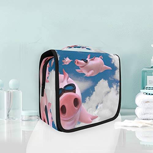 ALARGE Bolsa de aseo para colgar, divertida bolsa de lavado de cerdo con diseño de mosca y cerdo, bolsa grande portátil de viaje, neceser organizador de maquillaje para mujeres y hombres
