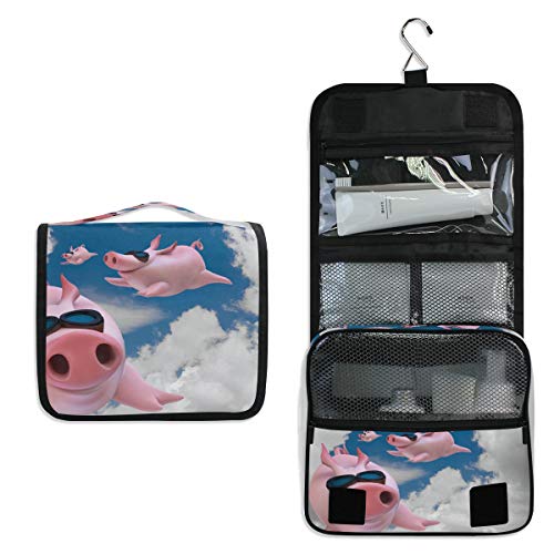 ALARGE Bolsa de aseo para colgar, divertida bolsa de lavado de cerdo con diseño de mosca y cerdo, bolsa grande portátil de viaje, neceser organizador de maquillaje para mujeres y hombres