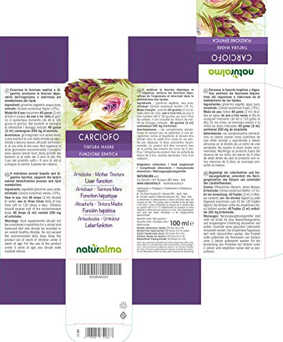 ALCACHOFA (CYNARA SCOLYMUS) hojas Tintura Madre sin alcohol NATURALMA | Extracto líquido gotas 100 ml | Complemento alimenticio | Vegano
