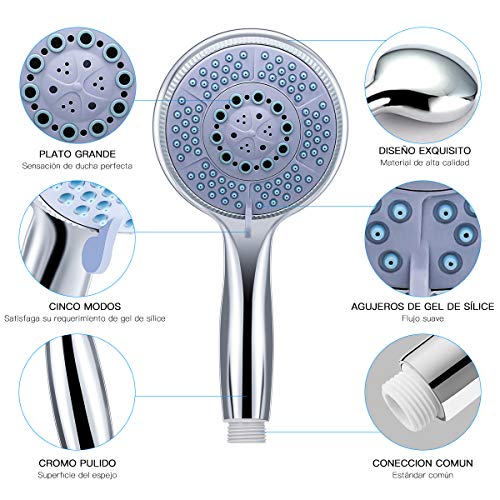 Alcachofa de Ducha Con Manguera,BICASLOVE Autolimpiante Universal de Alta Presión Nunca Obstruya Los Cabezales de Ducha Con Función de 5 Modos-Apto Para Todos Los Tipos de Ducha