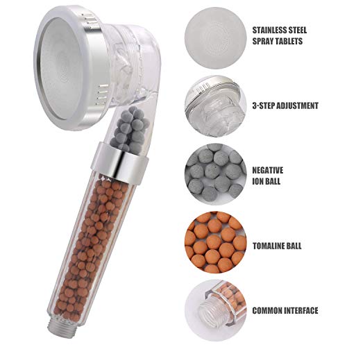 Alcachofa de Ducha, Redmoo ducha de mano ahorro de agua con 3 modos de rociado, ducha con aumento de presión para aumentar la presión del agua, ducha de lluvia con filtro de iones y filtro de cal