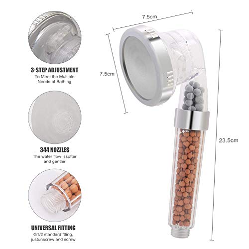 Alcachofa de Ducha, Redmoo ducha de mano ahorro de agua con 3 modos de rociado, ducha con aumento de presión para aumentar la presión del agua, ducha de lluvia con filtro de iones y filtro de cal
