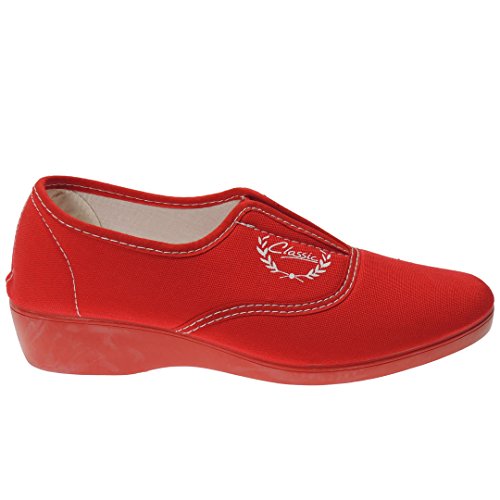 Alcalde 7000 Zapatilla Deportiva Aerobic Lona Mujer Cuña 3.8Cm Ajuste Elástico Empeine Piso Goma Antidelizante Rojo Talla 41