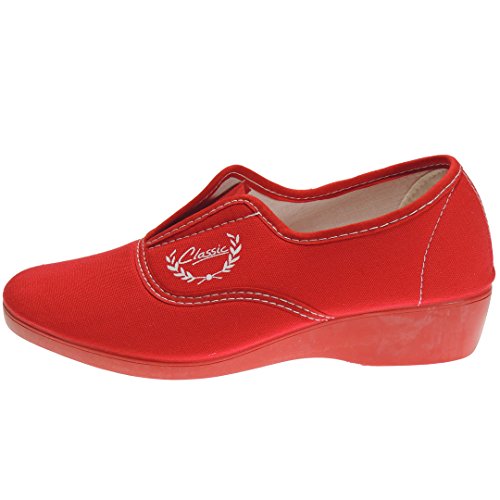 Alcalde 7000 Zapatilla Deportiva Aerobic Lona Mujer Cuña 3.8Cm Ajuste Elástico Empeine Piso Goma Antidelizante Rojo Talla 41
