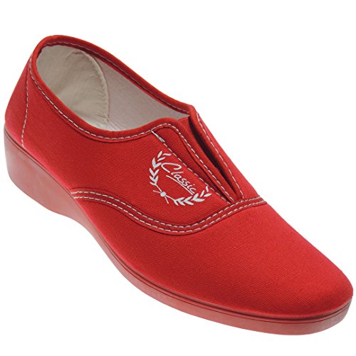 Alcalde 7000 Zapatilla Deportiva Aerobic Lona Mujer Cuña 3.8Cm Ajuste Elástico Empeine Piso Goma Antidelizante Rojo Talla 41