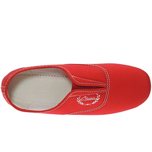 Alcalde 7000 Zapatilla Deportiva Aerobic Lona Mujer Cuña 3.8Cm Ajuste Elástico Empeine Piso Goma Antidelizante Rojo Talla 41