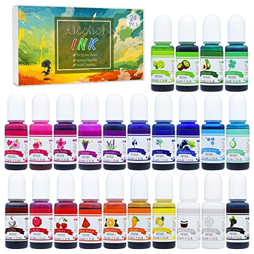 Alcohol Ink Set - 24 Colores Tinta Alcohol para Pintura de Resina Epoxi, Fabricación de Placas Petri Resina - Tinte de Color de Pintura Alcohol para Arte de Resina, Vasos, Pintura - 24 x 10 ml