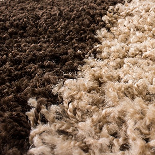 Alfombra Shaggy Pelo Alto Pelo Largo De Cuadros En Marrón Beige Crema, tamaño:140x200 cm