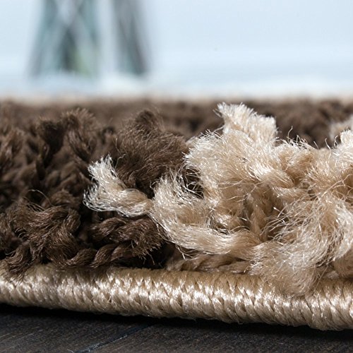 Alfombra Shaggy Pelo Alto Pelo Largo De Cuadros En Marrón Beige Crema, tamaño:140x200 cm