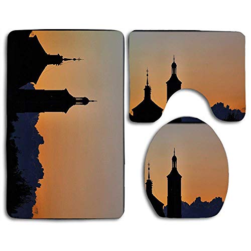 Alfombras antideslizantes de 3 piezas para el baño de la iglesia de valdemoro set alfombra de baño lavable + alfombra de contorno + funda de asiento de inodoro, Alfombra de piso para felpudos bañera d