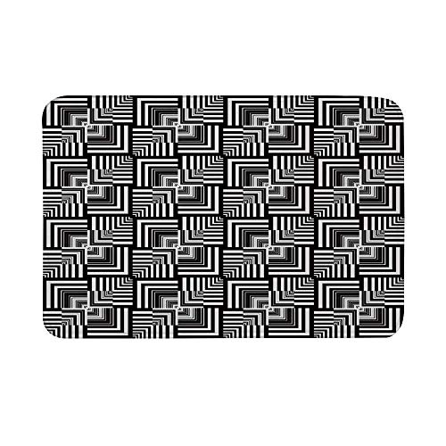 Alfombrilla antideslizante en blanco y negro, patrón geométrico del arte de Op. Sys. Efecto de ilusión óptica comprobado inusual Alfombrilla decorativa moderna para baño Sala de estar Alfombra de baño