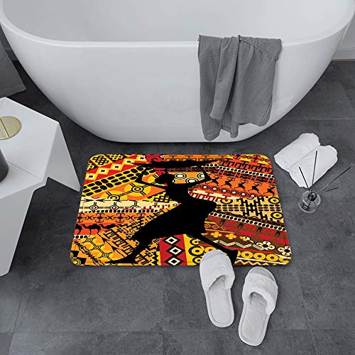 Alfombrillas de baño de Microfibra Alfombrillas de baño absorbentes,Mujer africana, silueta de una mujer indígena lle,Alfombrillas de baño Lavables Alfombrilla de baño de Goma Antideslizante 60x100 cm