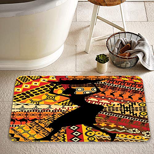 Alfombrillas de baño de Microfibra Alfombrillas de baño absorbentes,Mujer africana, silueta de una mujer indígena lle,Alfombrillas de baño Lavables Alfombrilla de baño de Goma Antideslizante 60x100 cm