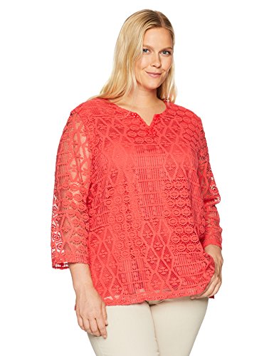Alfred Dunner Plus-Size Lace tee-Shirt Camiseta, Chile, 6X-Large para Mujer