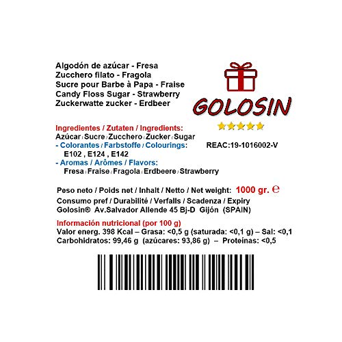 Algodón de Azúcar. Especial para máquinas de Nubes de Azúcar. Sabor FRESA 1 Kg