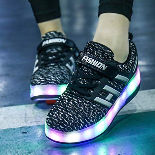Ali-WD - Zapatos con ruedas y luz, recargables por USB, unisex, de doble rueda, patines con ruedas y suela con luces LED, para niños, chicos y chicas, deportivos, color Negro, talla 37 EU