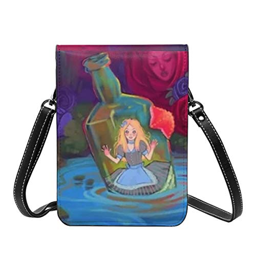 Alicia en el país de las maravillas pequeño teléfono celular monedero ligero pequeño Crossbody Bolsas de cuero viaje playa bolsa con ranuras para tarjetas de crédito
