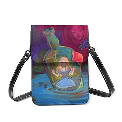 Alicia en el país de las maravillas pequeño teléfono celular monedero ligero pequeño Crossbody Bolsas de cuero viaje playa bolsa con ranuras para tarjetas de crédito