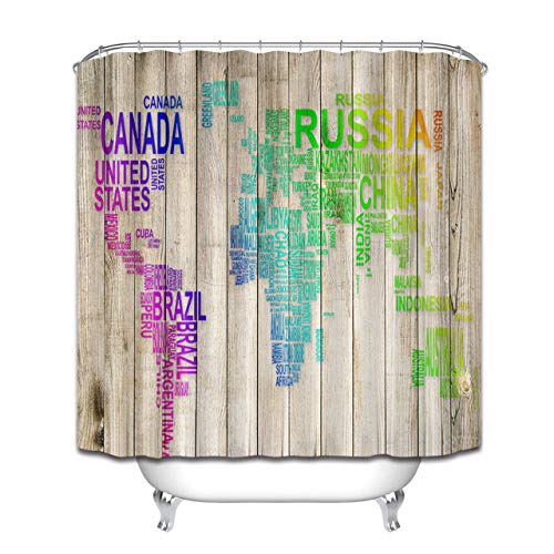 Aliyz Antique conseil Graffiti Carte du Monde Maison hôtel Salle de Bain décoration Avec Crochet moisissure imperméable Tissu Rideau de Douche Rideau en Polyester matière 71x71 pouces