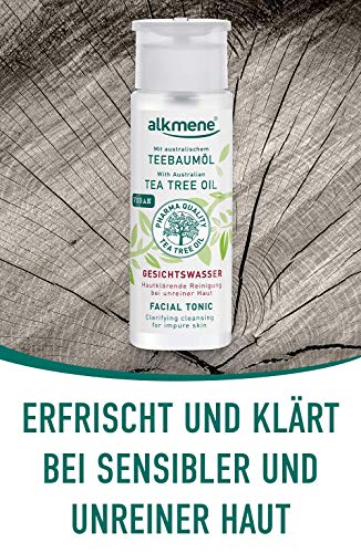 alkmene aceite de árbol de té tónico facial para la piel impura - anti espinillas, manchas y rojeces - limpieza facial vegana sin siliconas, parabenos y aceite mineral en paquete de 3 (3x 150 ml)