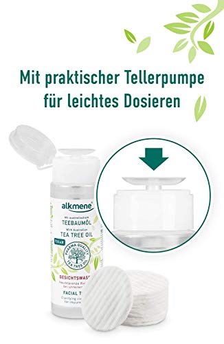 alkmene Aceite del árbol de té, tónico facial para la piel impura - Anti espinillas, manchas y rojeces - Limpieza facial vegana sin siliconas, parabenos y aceite mineral (1x 150 ml)