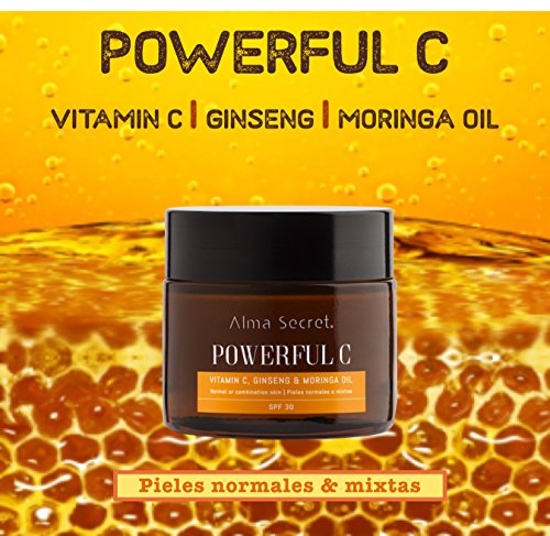 Alma Secret POWERFUL C Crema Iluminadora Antiedad con Vitamina C, Ginseng & Moringa. SPF 30-50 ml