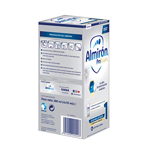 Almirón Profutura 1 Minibiberones Leche de Inicio a Partir del Primer Día - Caja con 4 Minibiberones x 70 ml, Total 280 ml