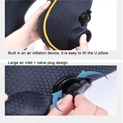 Almohada de viaje portátil, Almohada de cuello de viaje en forma de U de espuma de memoria, Almohada de vuelo ajustable para auto de avión Inflable Transpirable Cómodo Extraíble y lavable-2