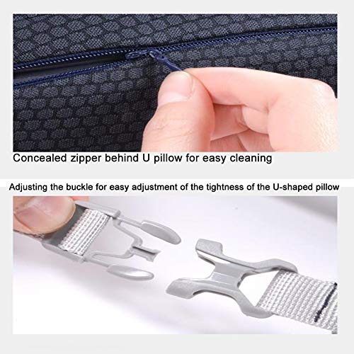 Almohada de viaje portátil, Almohada de cuello de viaje en forma de U de espuma de memoria, Almohada de vuelo ajustable para auto de avión Inflable Transpirable Cómodo Extraíble y lavable-2