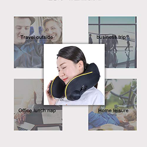 Almohada de viaje portátil, Almohada de cuello de viaje en forma de U de espuma de memoria, Almohada de vuelo ajustable para auto de avión Inflable Transpirable Cómodo Extraíble y lavable-2