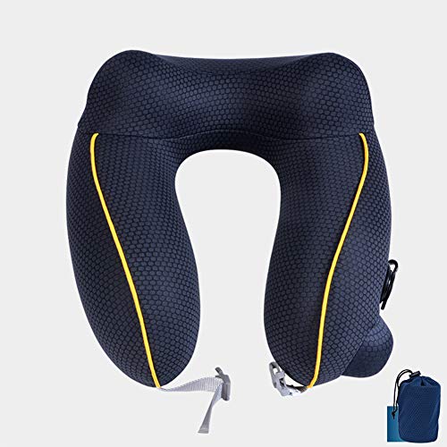 Almohada de viaje portátil, Almohada de cuello de viaje en forma de U de espuma de memoria, Almohada de vuelo ajustable para auto de avión Inflable Transpirable Cómodo Extraíble y lavable-2