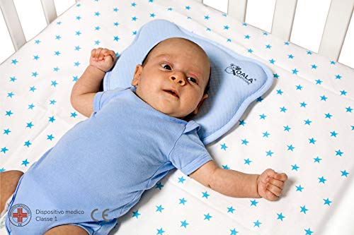 Almohada para Bebe para plagiocefalia desenfundable (con dos forros) para prevenir-curar la Cabeza Plana in Memory Foam Antiasfixia - KoalaBabycare® - Perfect Head - Azul