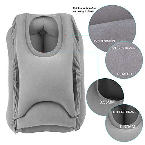 Almohadas de Viaje, HOMCA Multi-Funcional Inflable Almohadilla de Siesta cómodo cojín de Viaje con máscara de Ojo para Aviones, Coches, autobuses, Trenes (Gris)