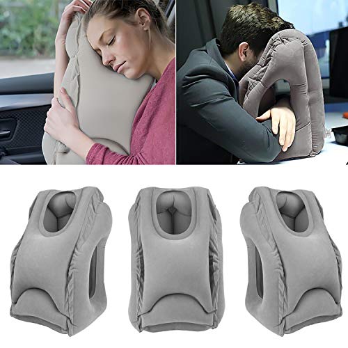 Almohadas de Viaje, HOMCA Multi-Funcional Inflable Almohadilla de Siesta cómodo cojín de Viaje con máscara de Ojo para Aviones, Coches, autobuses, Trenes (Gris)
