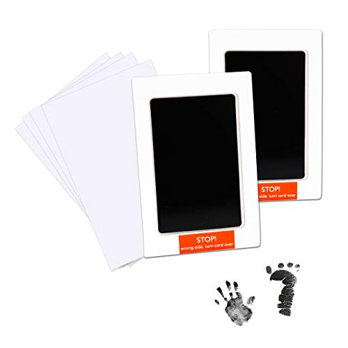 Almohadilla de Tinta para Bebé No Tóxica Kit de Huella Infantil con 4 Tarjetas de Impresión Extra Ideal para el Regalo y Registro de la Fiesta de Recién Nacidos de la Familia (Negro)