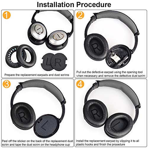 Almohadillas Auriculares,TesRank Reemplazo Almohadilla de Repuesto Cojínes Oído Espuma Almohadilla para Bose QuietComfort QC 2 15 25 35 AE2 AE2i AE2w SoundTrue SoundLink II Around-Ear Auricular-Negro
