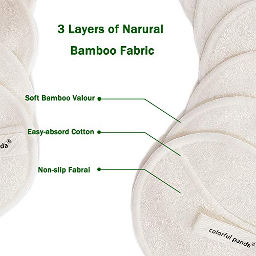 Almohadillas Desmaquillantes, Colorful Panda 20Pcs Almohadillas de algodón de bambú reutilizables con bolsa de lavandería, Lavable Maquillaje facial Paños de limpieza para cara Todo Pieles